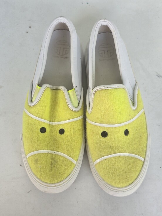 Tory Sport Shoes - Tory Sport Yellow Tennis Ball Slip On Sneakers Loafers White Leather Sz 6.5M